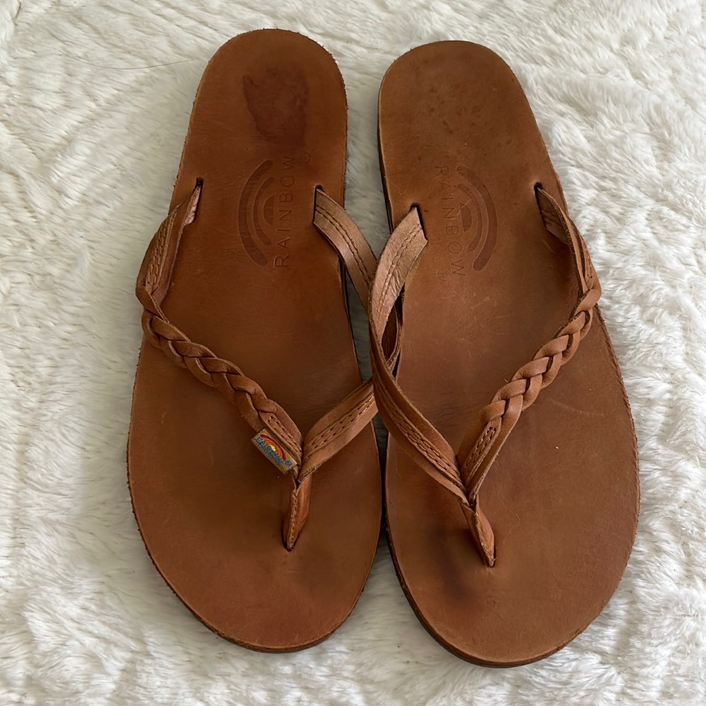 Rainbow Women's Braided Leather 301 Flip Flops Size 8